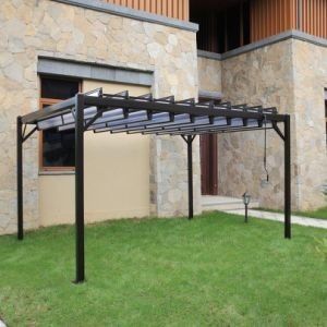 Jardín plano Gazebo de hierro exterior con techo de metal recubierto de PVC Gazebo