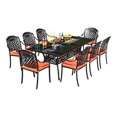 Conjunto de mesas y sillas de barbacoa de aluminio fundido para exteriores (para 2-10 personas)